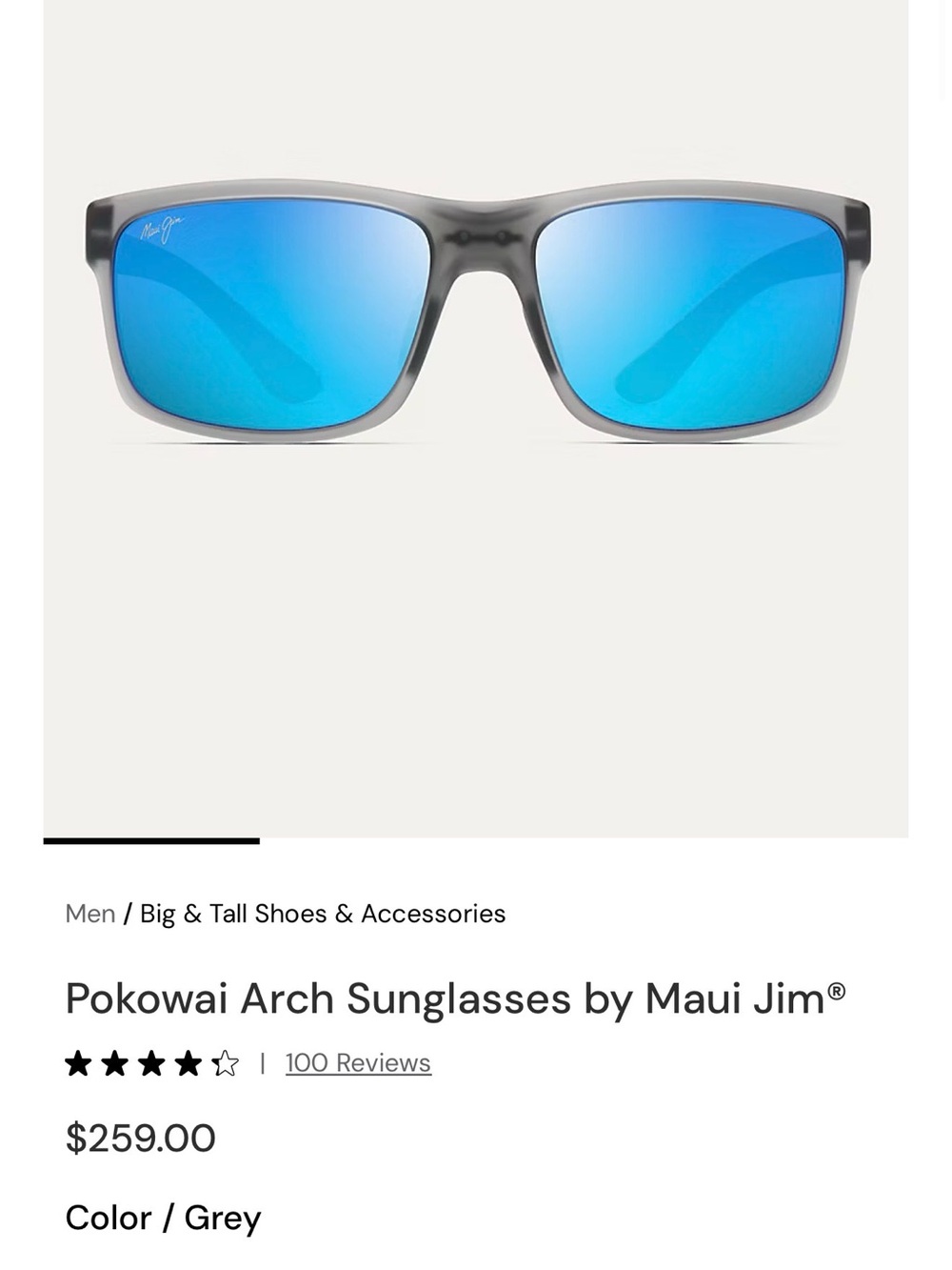 Maui Jim Pokowai Arch Sunglasses - Grey Frame with Blue Mirrored Lenses